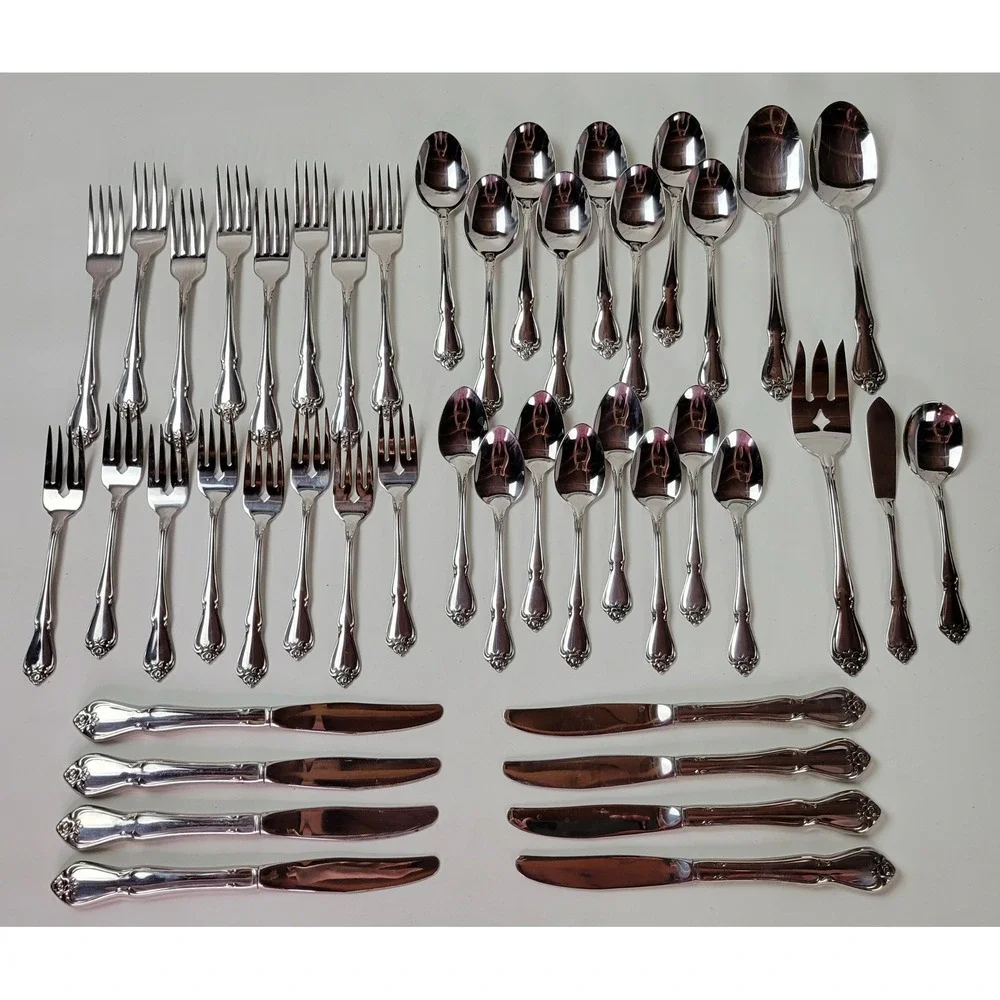 Oneida True Rose Arbor Rose Stainless Flatware Set 8 Place Settings 45pc Floral